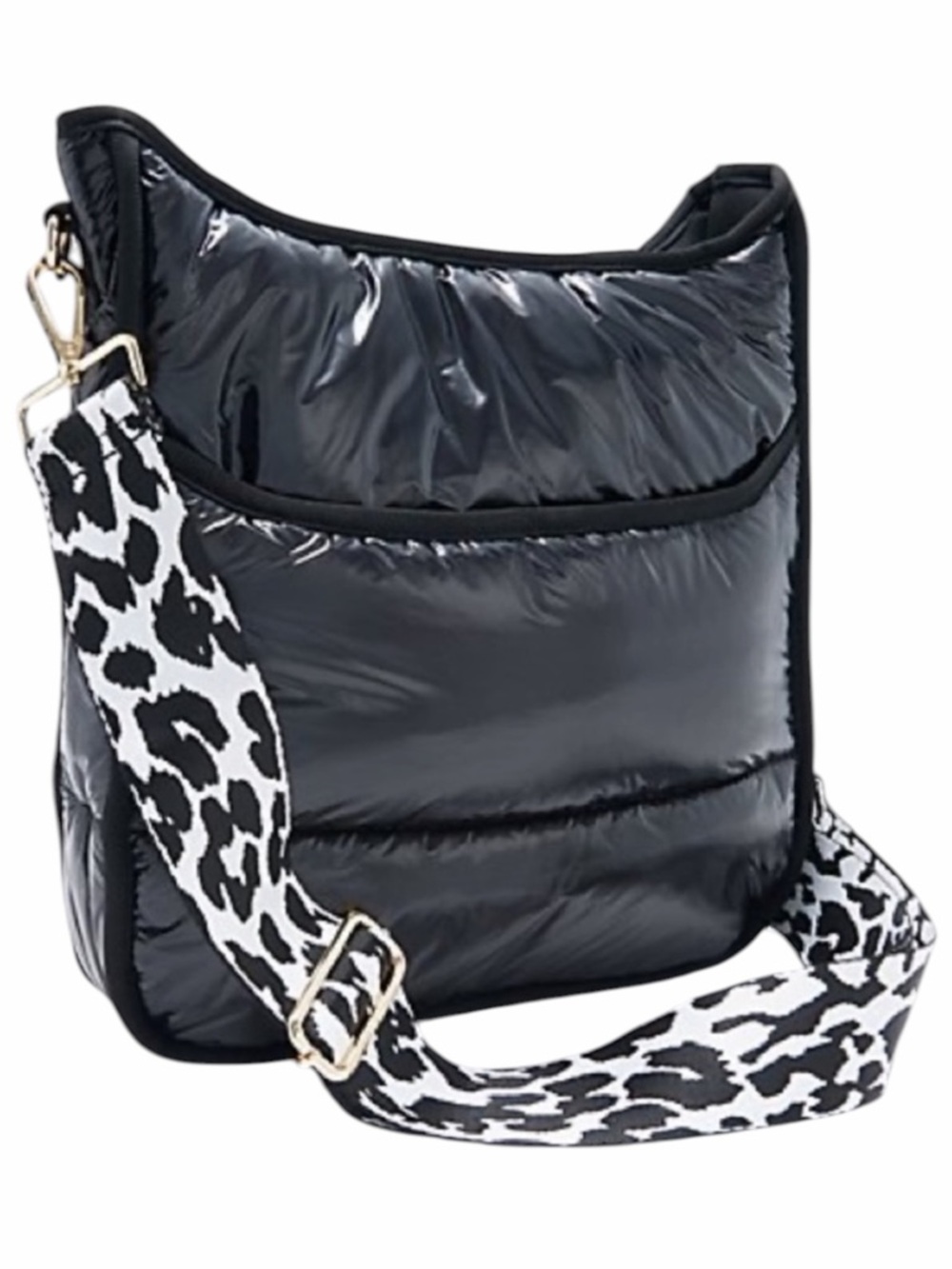 Ahdorned Nylon Liquid Puffy Classic Messenger Bag with leopard strap NWT